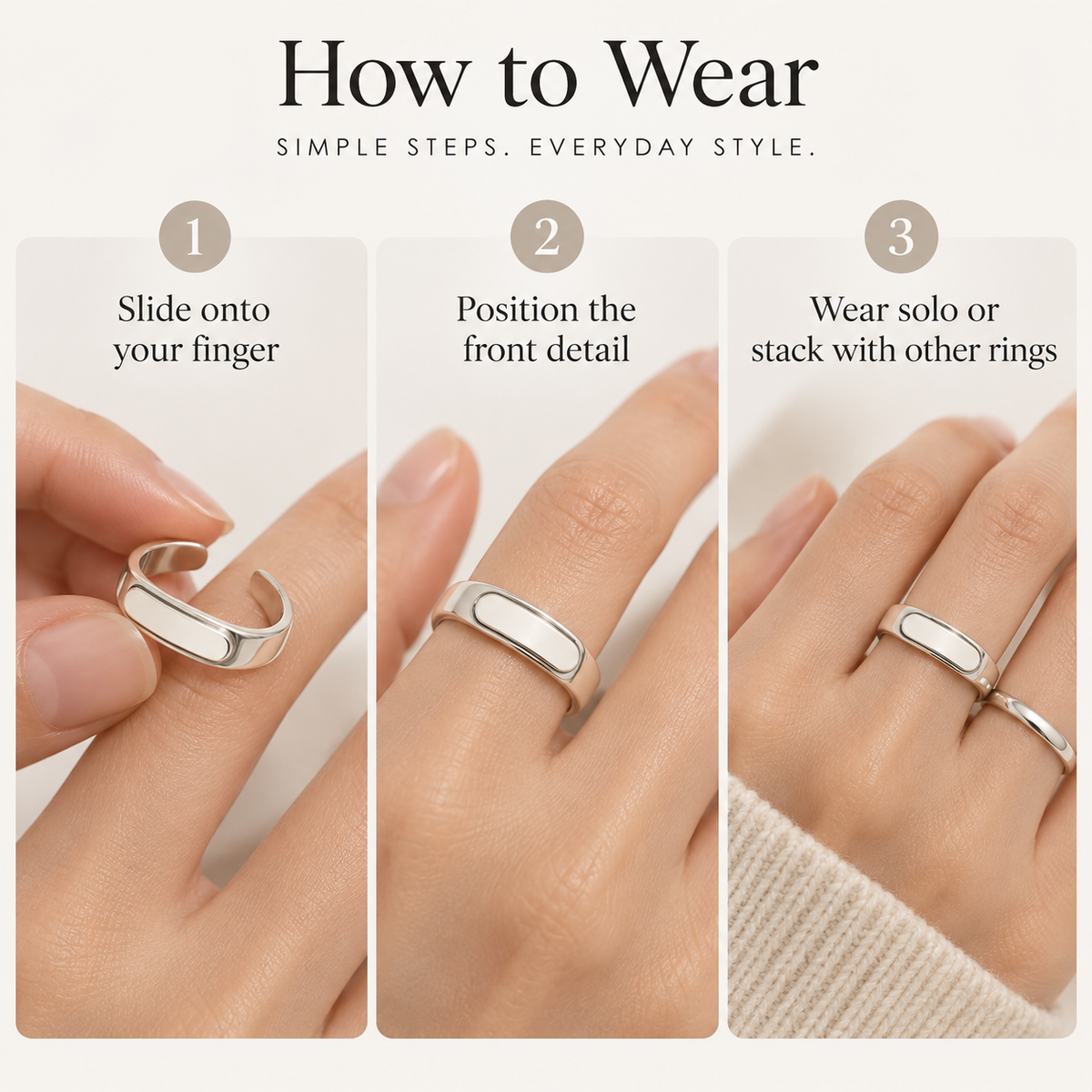 Awabeta® Silver‑Tone Minimal Open Cuff Adjustable Ring