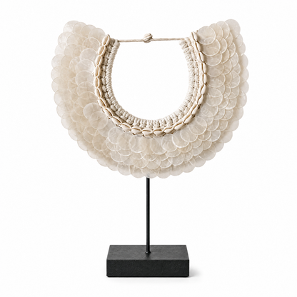 Artisan-Crafted Papuan Shell Collar Sculpture - Coastal Luxe Home Accent on Stand