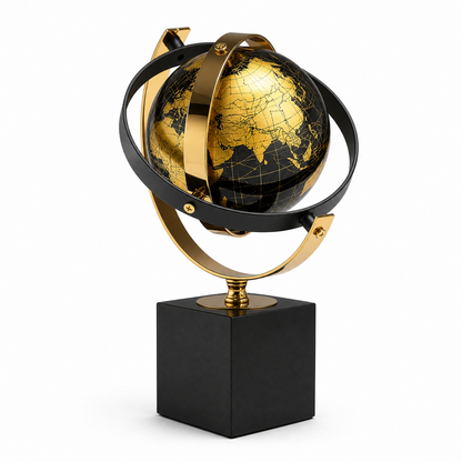 Luxury Black & Gold Rotating Desktop Globe | Modern Elegant Desk Decor | Office, Study & Living Room Accent