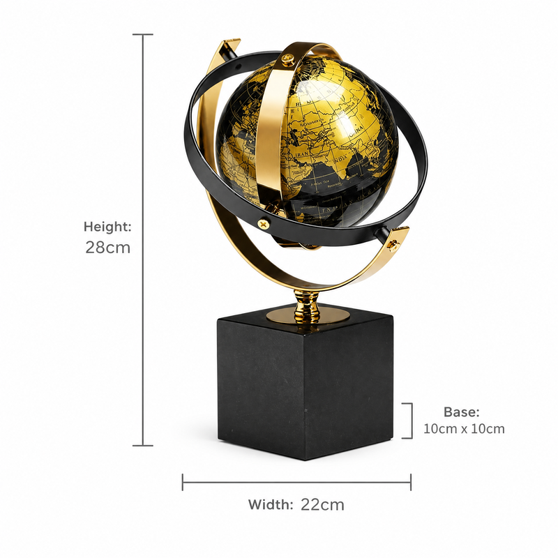Luxury Black & Gold Rotating Desktop Globe | Modern Elegant Desk Decor | Office, Study & Living Room Accent