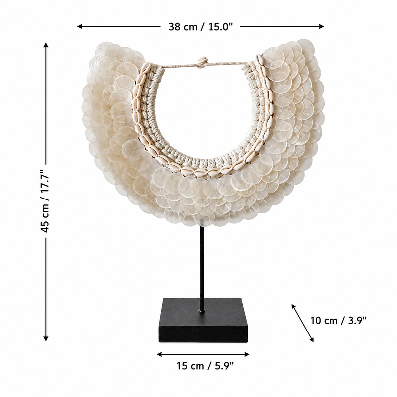 Artisan-Crafted Papuan Shell Collar Sculpture - Coastal Luxe Home Accent on Stand
