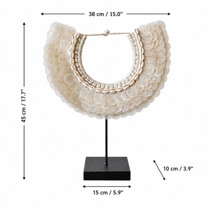 Artisan-Crafted Papuan Shell Collar Sculpture - Coastal Luxe Home Accent on Stand