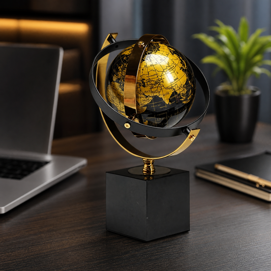 Luxury Black & Gold Rotating Desktop Globe | Modern Elegant Desk Decor | Office, Study & Living Room Accent