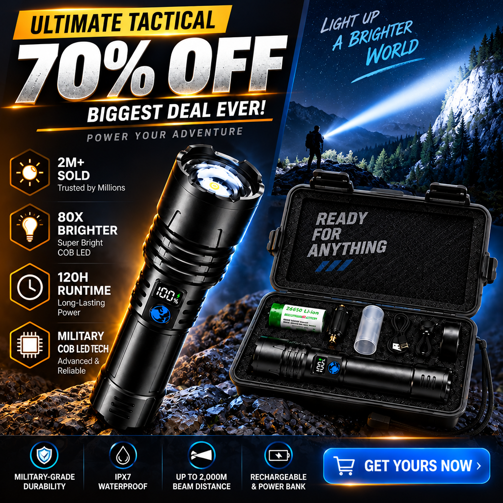 Super Bright Ultimate Tactical Survival Flashlight  · 80X Brighter ·120H Runtime