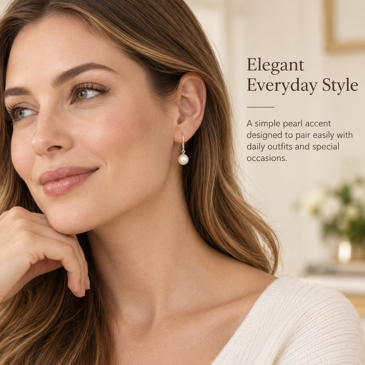 Awabeta® Silver‑Tone Dainty Simulated Pearl Drop Hook Earrings