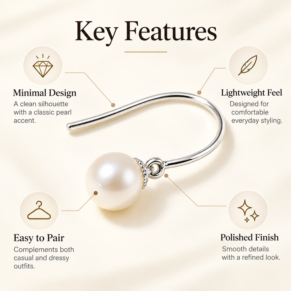 Awabeta® Silver‑Tone Dainty Simulated Pearl Drop Hook Earrings