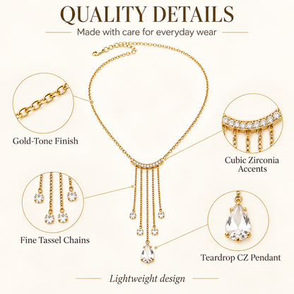 Awabeta® Gold-Toned Zirconia Tassel Pendant Necklace