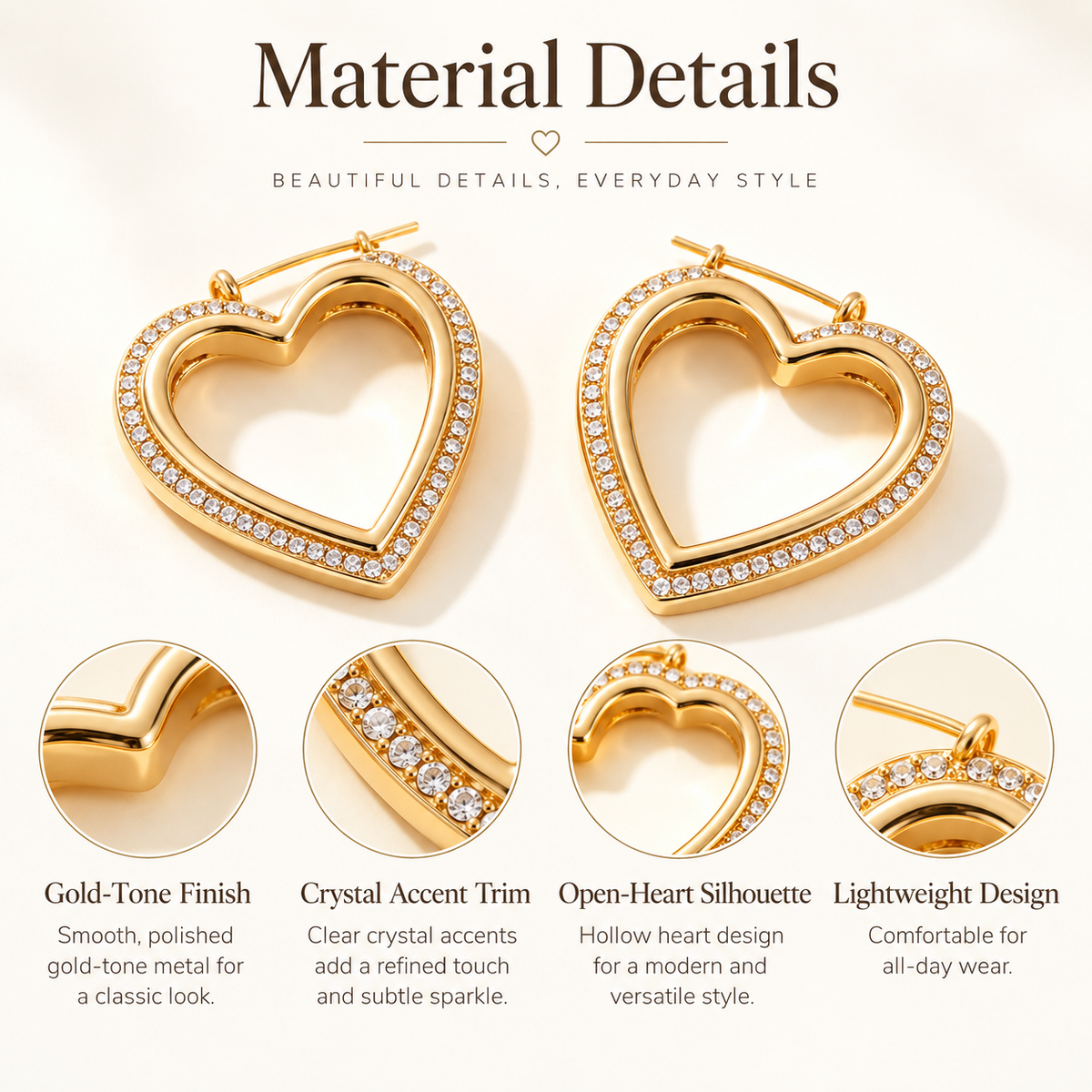 Awabeta® Gold‑Tone Hollow Open Heart Hoop Earrings