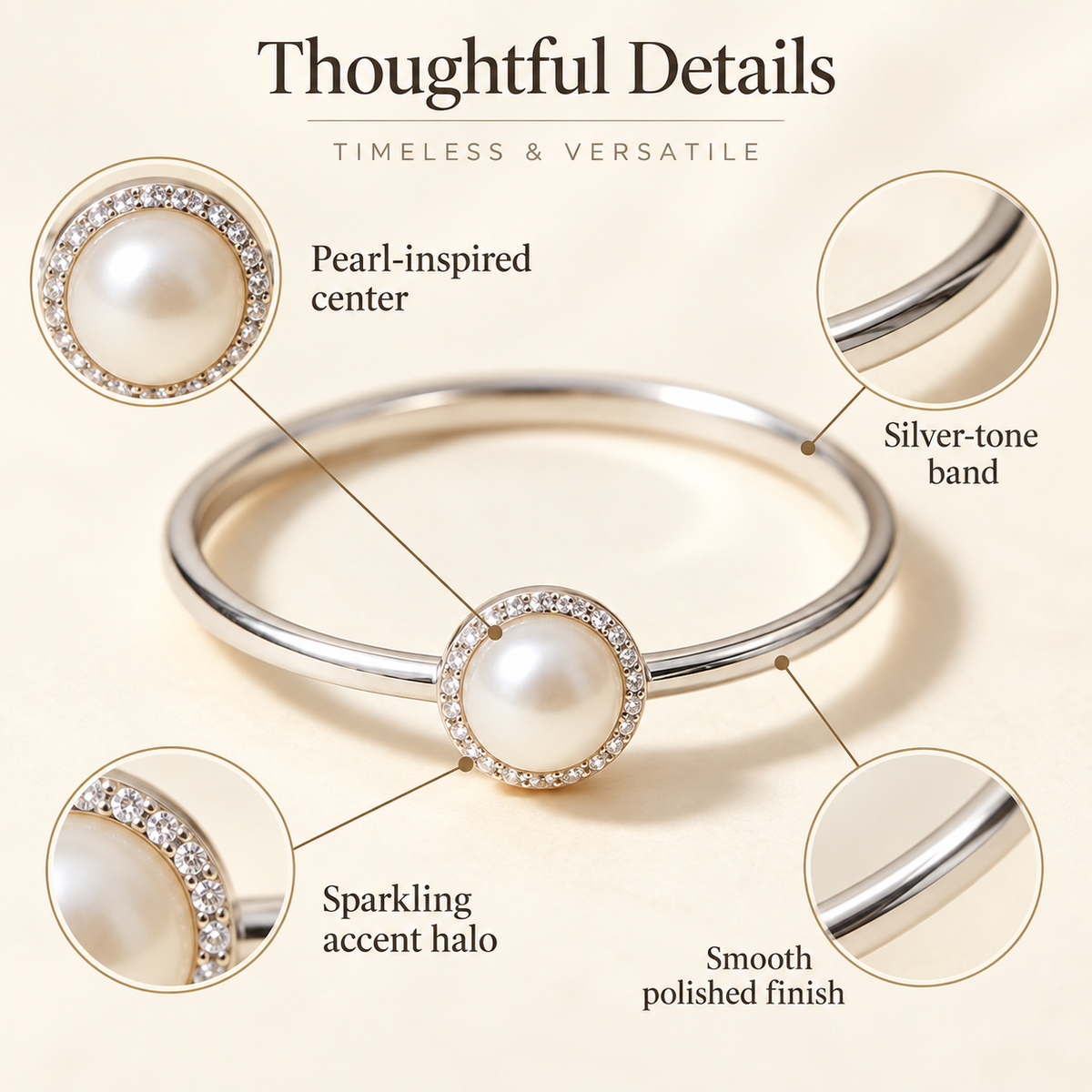 Awabeta® Pearl Halo Silver-Tone Stackable Ring