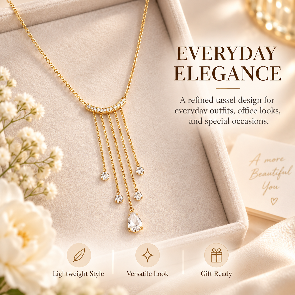 Awabeta® Gold-Toned Zirconia Tassel Pendant Necklace