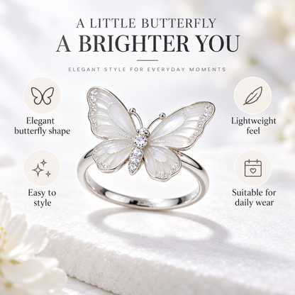 Awabeta®  Silver-Toned Translucent Enamel Butterfly Women's Ring