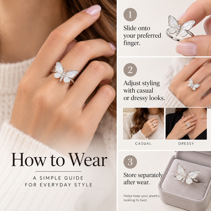 Awabeta®  Silver-Toned Translucent Enamel Butterfly Women's Ring