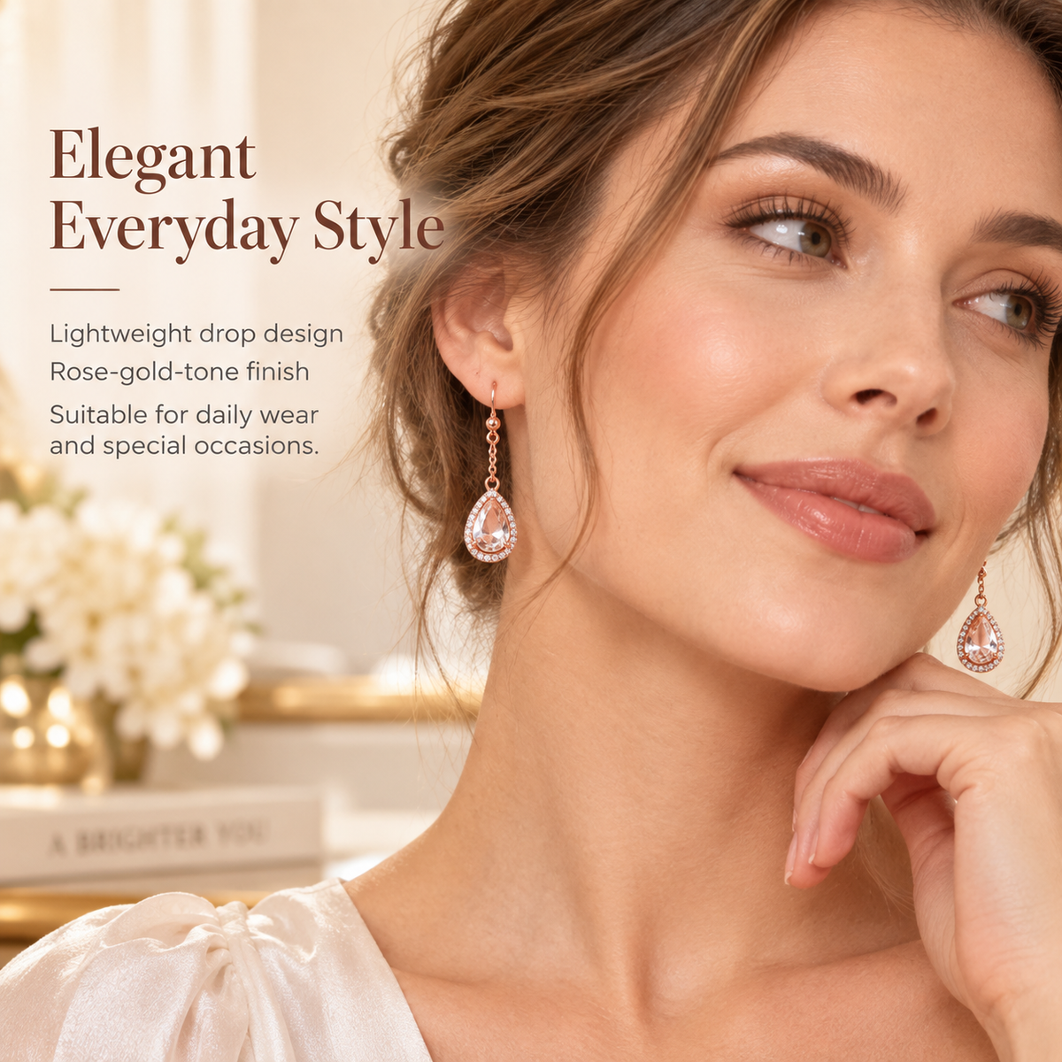 Awabeta® Rose-Gold-Tone Teardrop Crystal Drop Earrings
