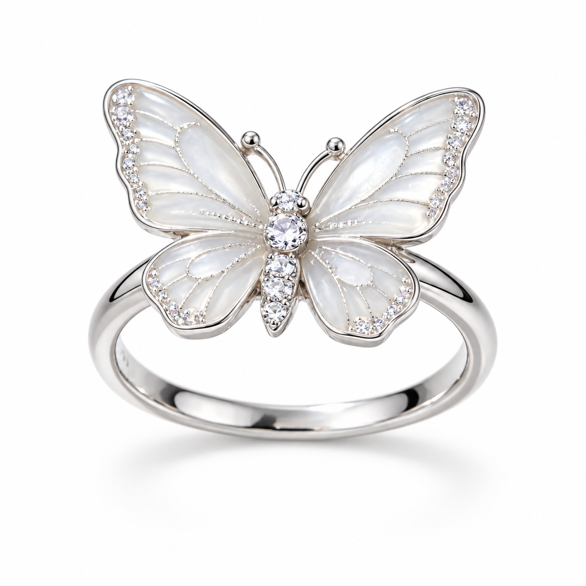 Awabeta®  Silver-Toned Translucent Enamel Butterfly Women's Ring