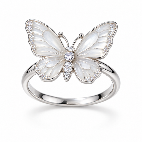 Awabeta®  Silver-Toned Translucent Enamel Butterfly Women's Ring