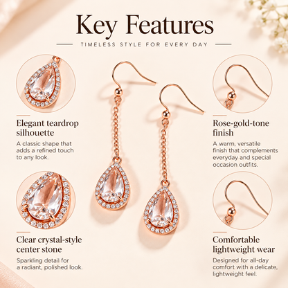 Awabeta® Rose-Gold-Tone Teardrop Crystal Drop Earrings