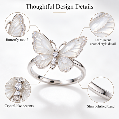 Awabeta®  Silver-Toned Translucent Enamel Butterfly Women's Ring