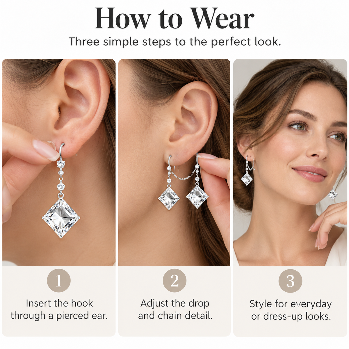 Awabeta® Silver‑Tone Linked Square Crystal Drop Dangle Earrings For Women
