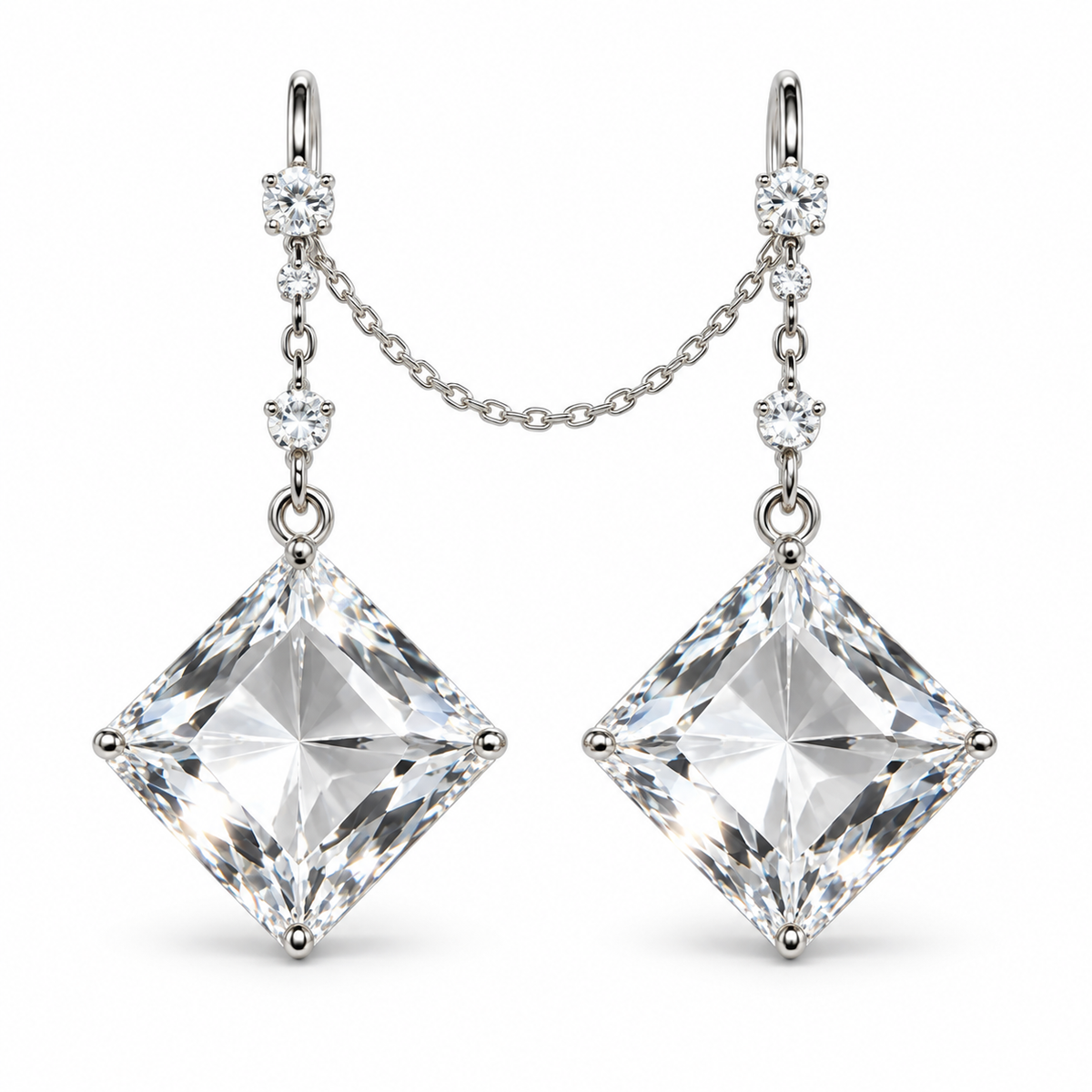 Awabeta® Silver‑Tone Linked Square Crystal Drop Dangle Earrings For Women