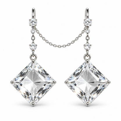 Awabeta® Silver‑Tone Linked Square Crystal Drop Dangle Earrings For Women