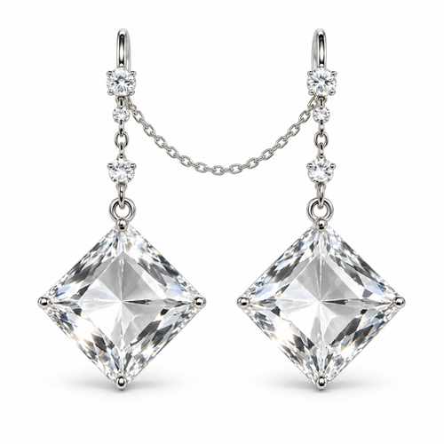 Awabeta® Silver‑Tone Linked Square Crystal Drop Dangle Earrings For Women