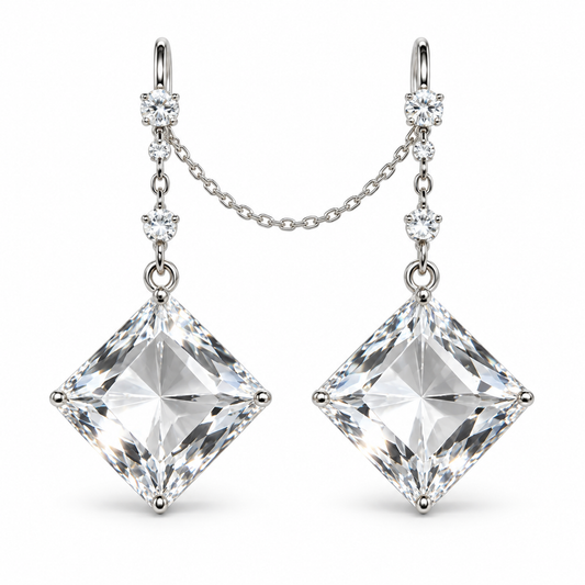 Awabeta® Silver‑Tone Linked Square Crystal Drop Dangle Earrings For Women