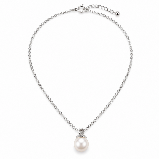 Awabeta® Silver‑Tone Single Faux Pearl Pendant Necklace