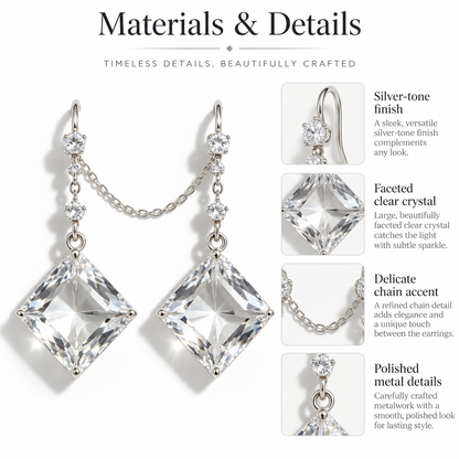 Awabeta® Silver‑Tone Linked Square Crystal Drop Dangle Earrings For Women