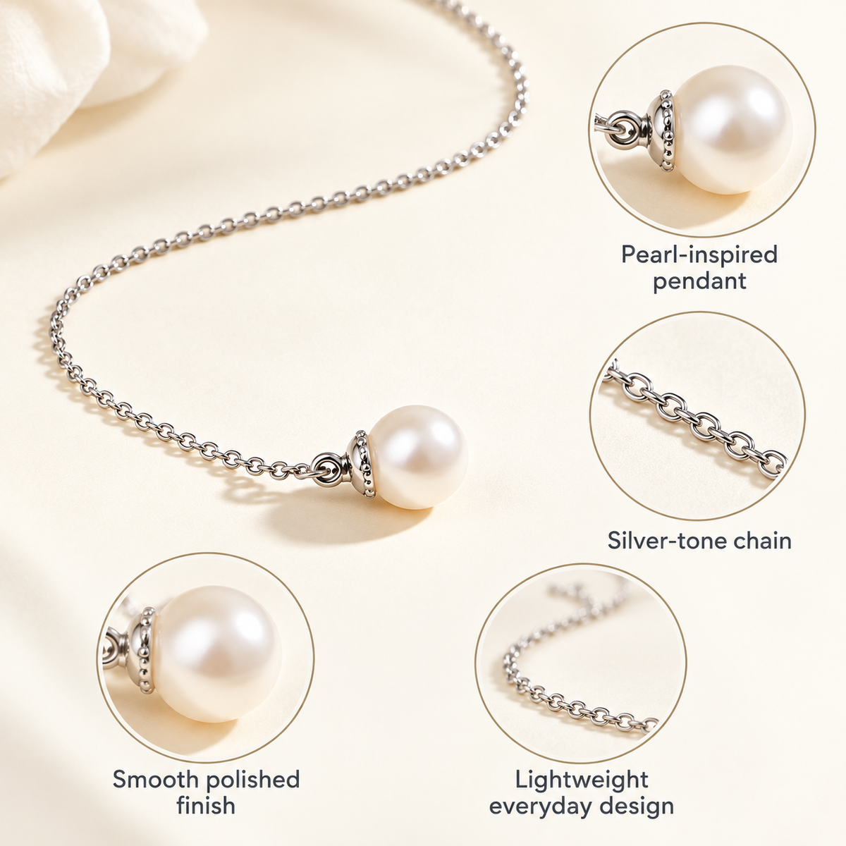 Awabeta® Silver‑Tone Single Faux Pearl Pendant Necklace