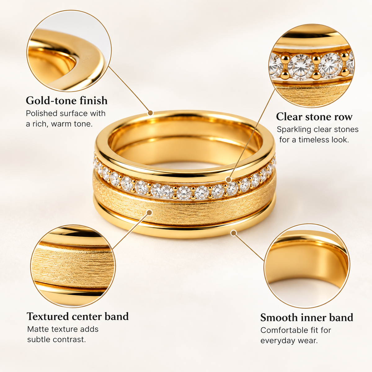 Awabeta® Gold‑Tone Layered Textured Eternity Band Ring