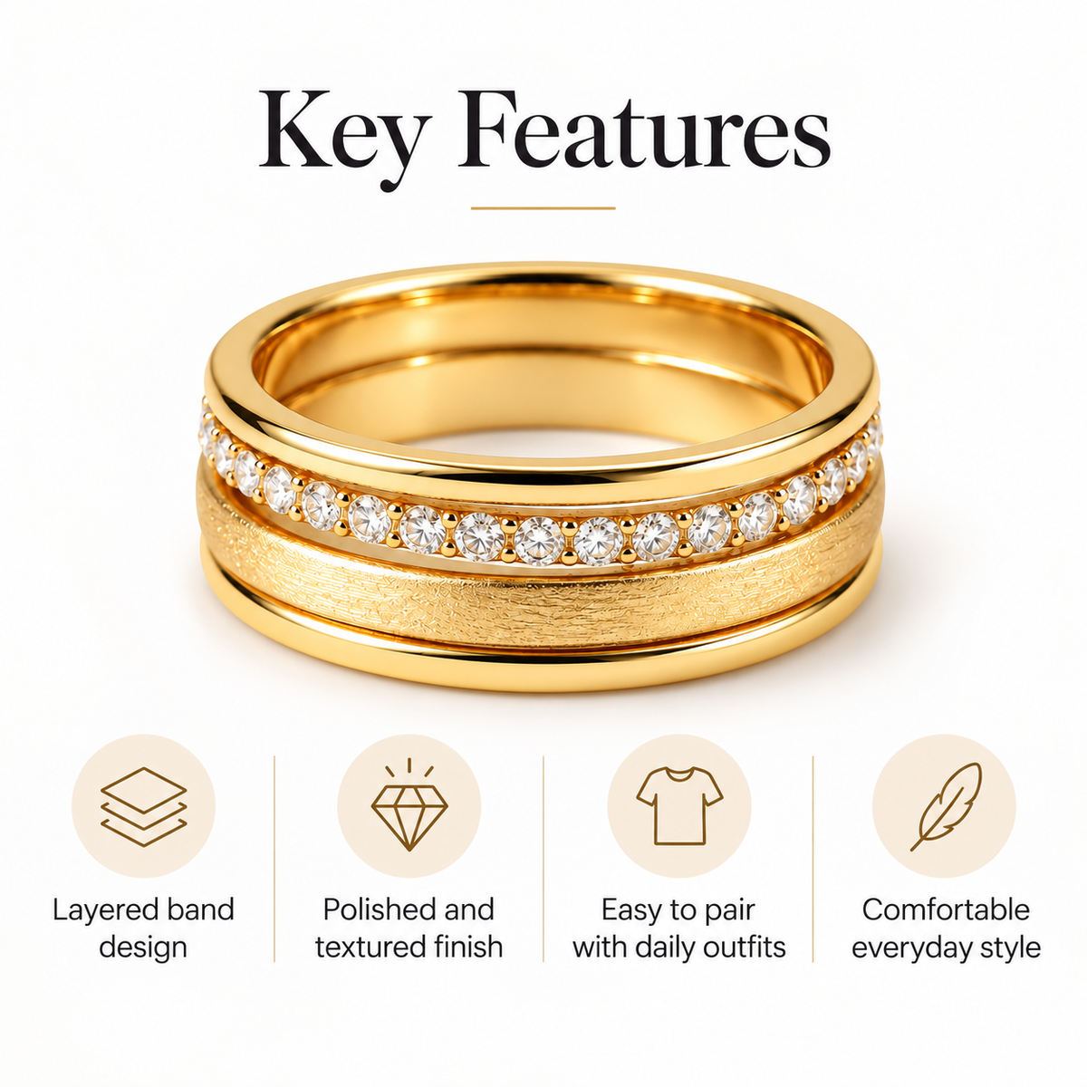 Awabeta® Gold‑Tone Layered Textured Eternity Band Ring