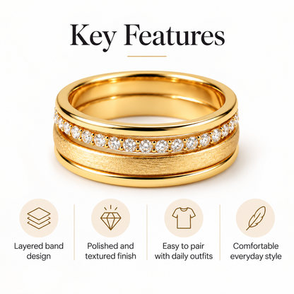 Awabeta® Gold‑Tone Layered Textured Eternity Band Ring