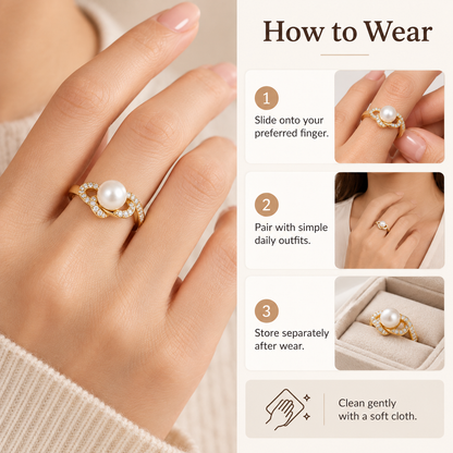 Awabeta® Gold-Tone Faux Pearl Ring with Crystal Accents
