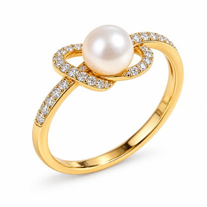 Awabeta® Gold-Tone Faux Pearl Ring with Crystal Accents