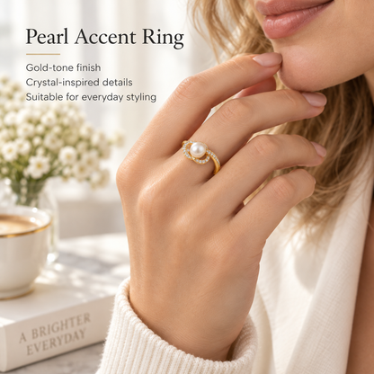 Awabeta® Gold-Tone Faux Pearl Ring with Crystal Accents