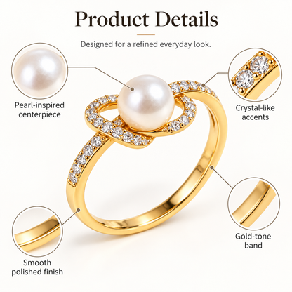 Awabeta® Gold-Tone Faux Pearl Ring with Crystal Accents