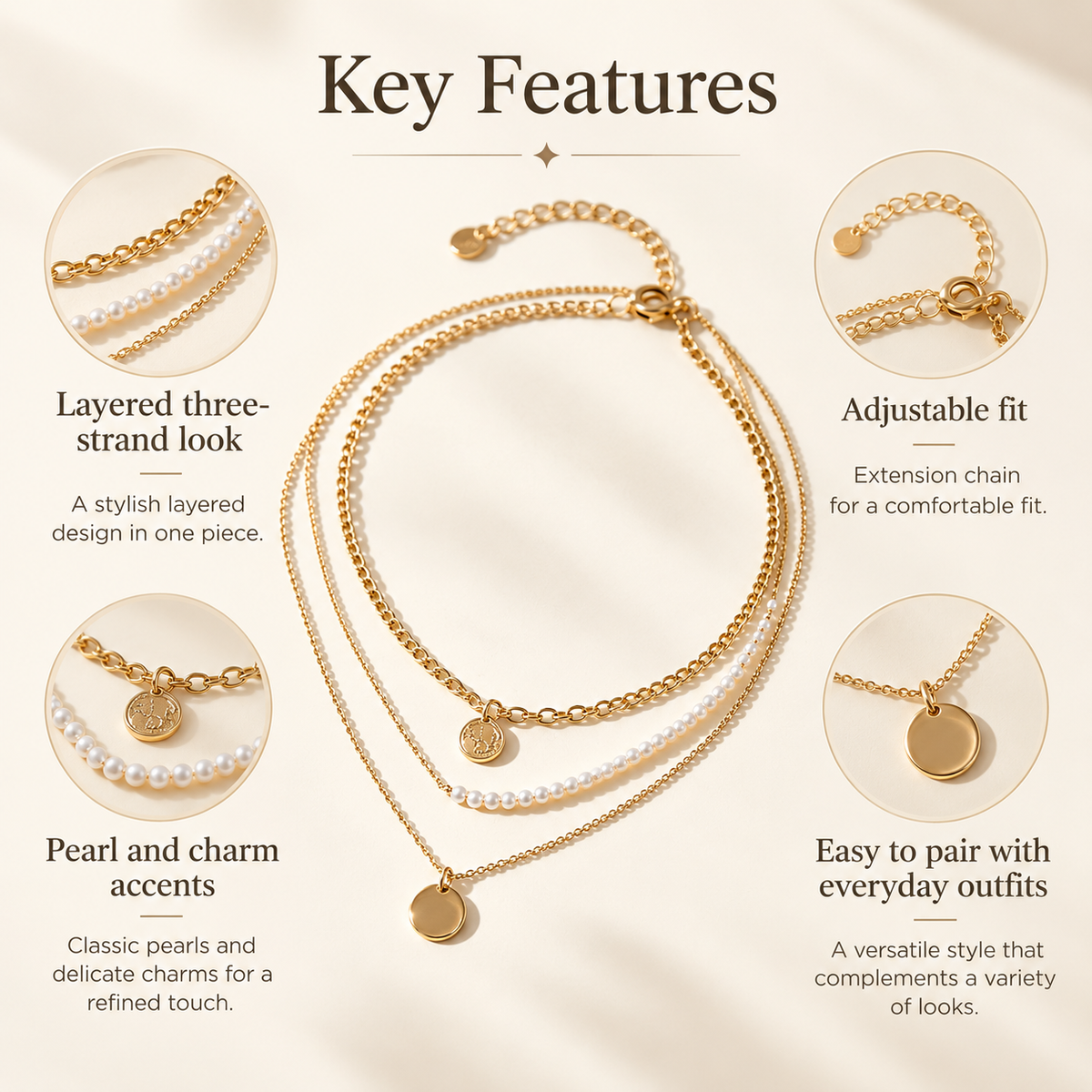 Awabeta® Gold Three-Tier Stacked Necklace