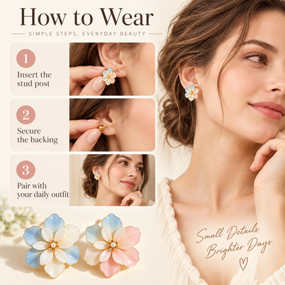 Awabeta® Gold‑Tone Pastel Gradient Floral Stud Earrings For Women