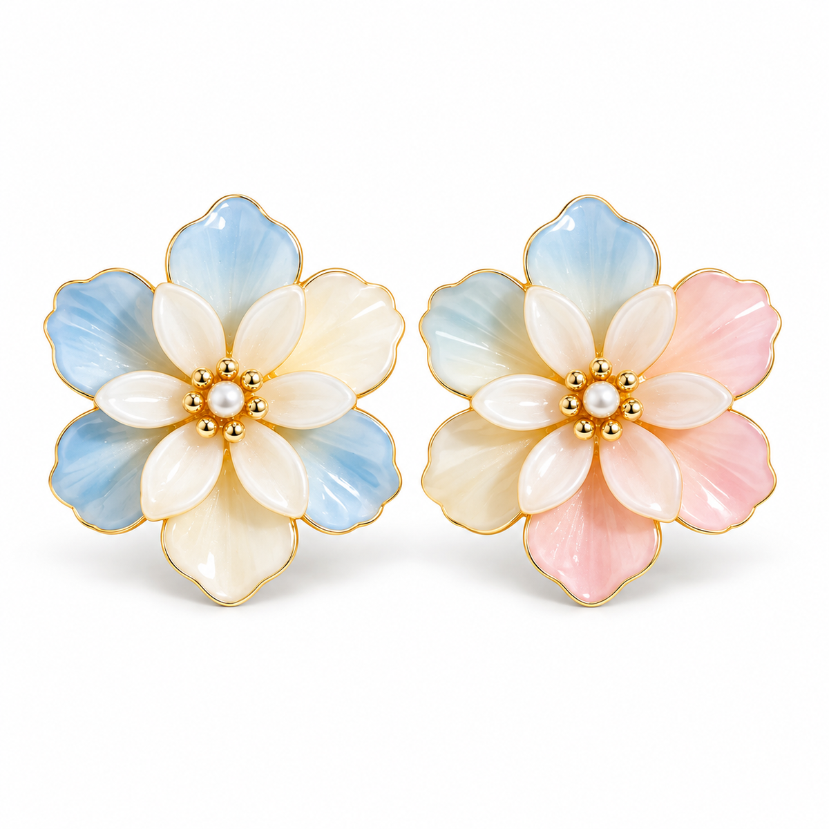 Awabeta® Gold‑Tone Pastel Gradient Floral Stud Earrings For Women