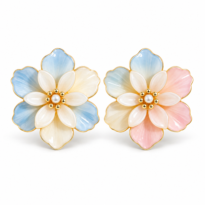 Awabeta® Gold‑Tone Pastel Gradient Floral Stud Earrings For Women