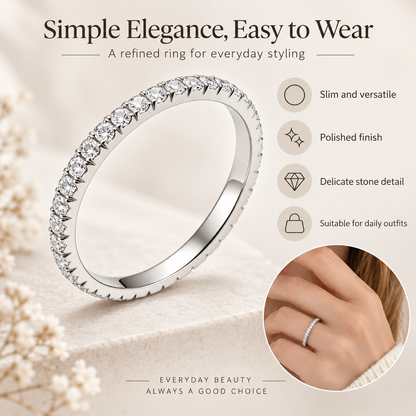Awabeta® White‑Tone Slim Stackable Eternity Band Ring