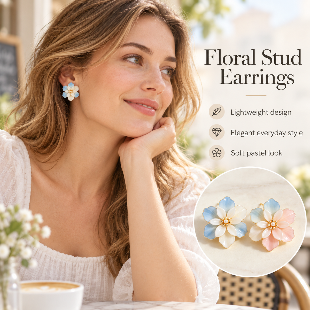 Awabeta® Gold‑Tone Pastel Gradient Floral Stud Earrings For Women