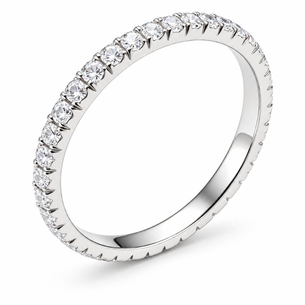 Awabeta® White‑Tone Slim Stackable Eternity Band Ring