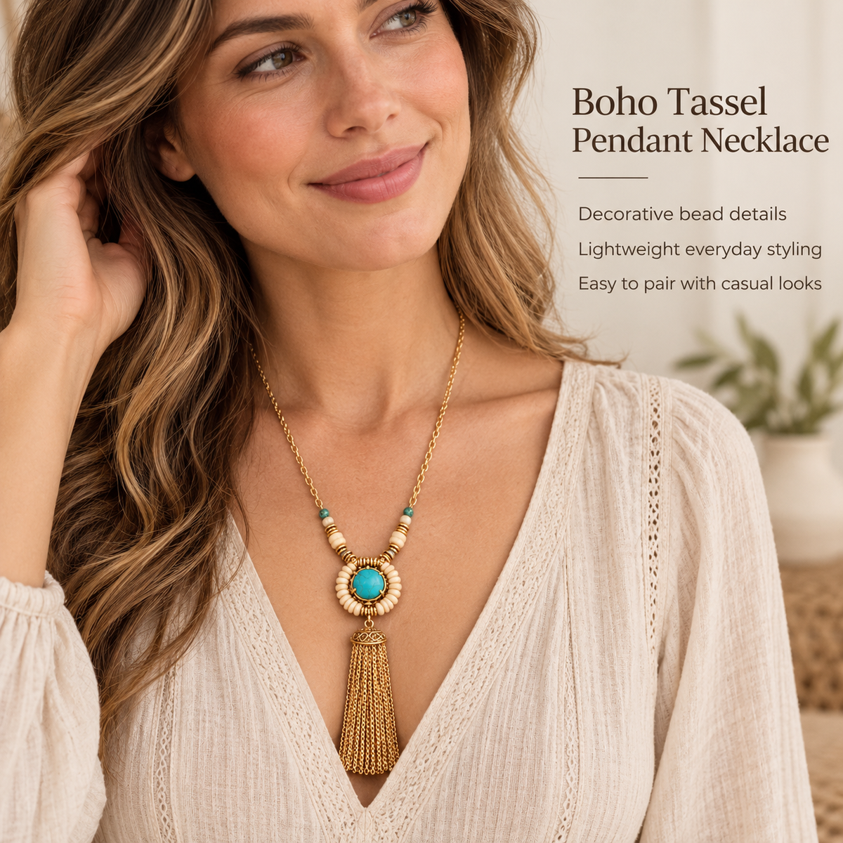 Awabeta® Bohemian-Style Gold Fringe Necklace