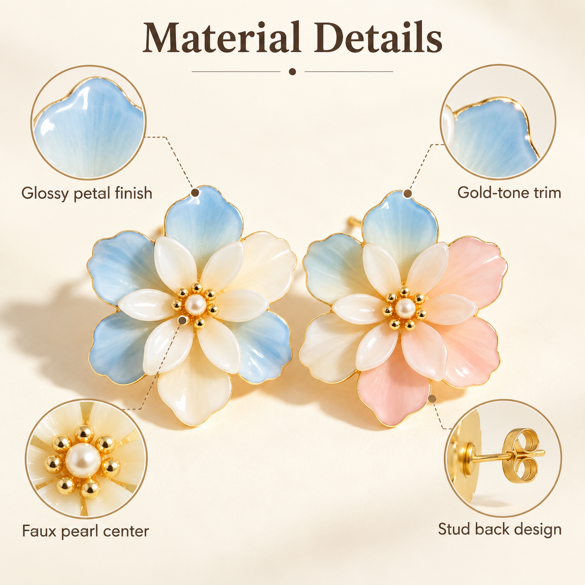 Awabeta® Gold‑Tone Pastel Gradient Floral Stud Earrings For Women