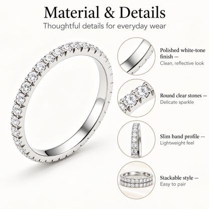 Awabeta® White‑Tone Slim Stackable Eternity Band Ring