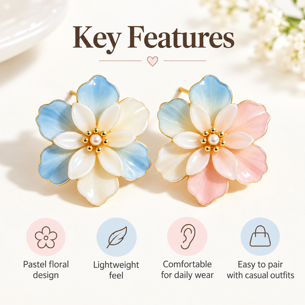 Awabeta® Gold‑Tone Pastel Gradient Floral Stud Earrings For Women