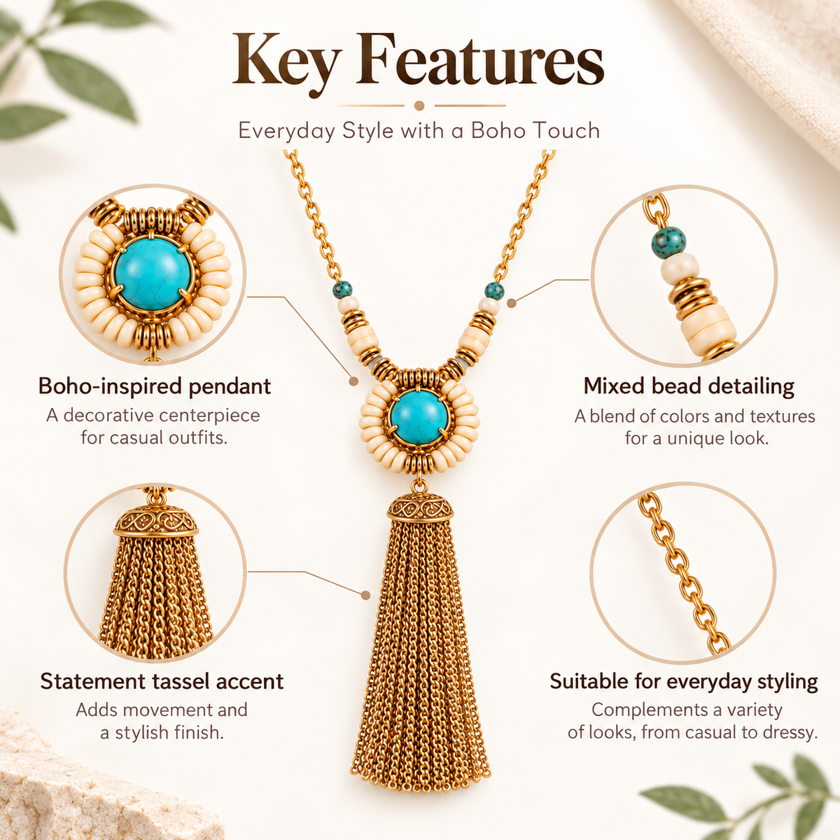 Awabeta® Bohemian-Style Gold Fringe Necklace