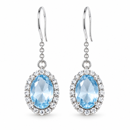 Awabeta® Silver-Tone Oval Blue Crystal Drop Earrings