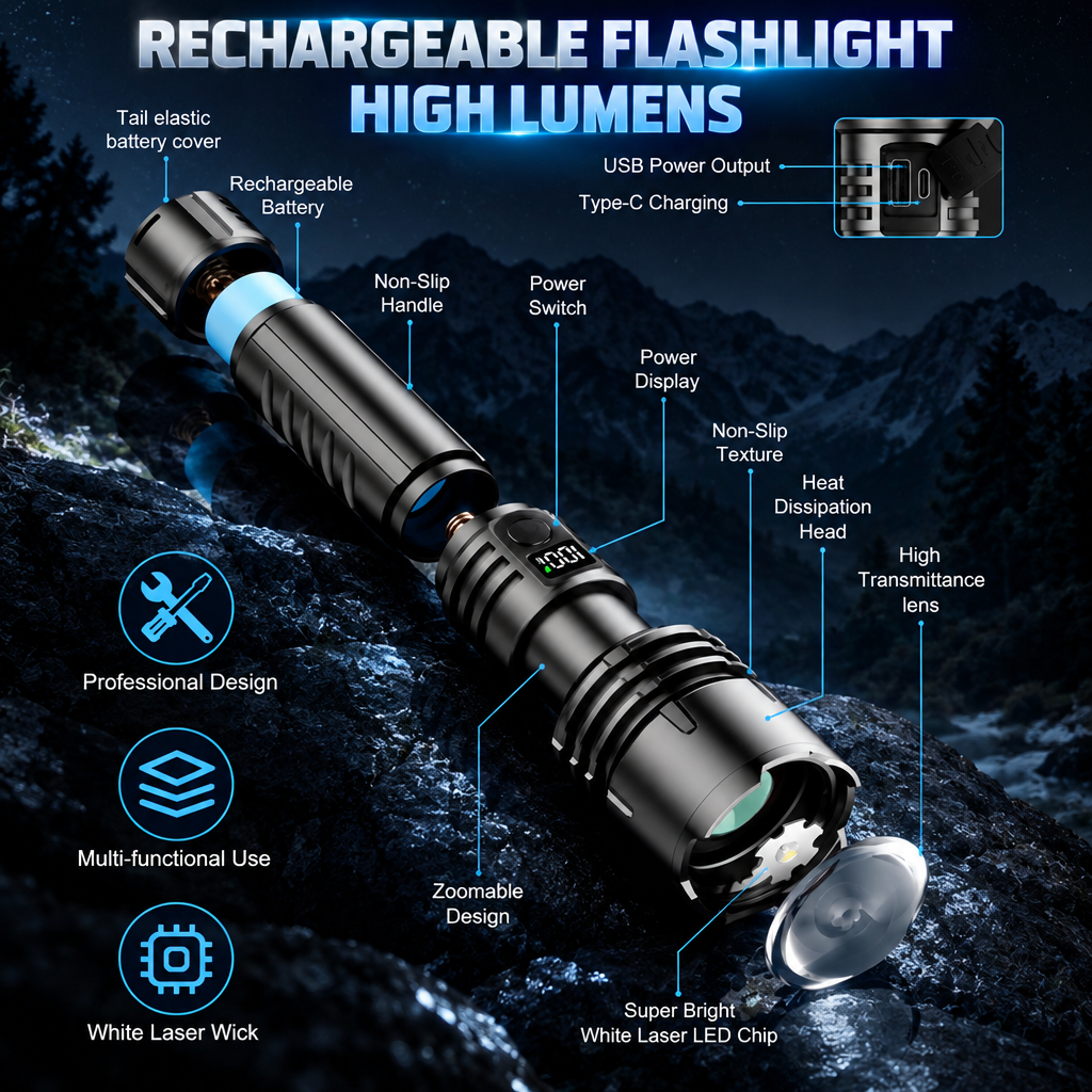 Super Bright Ultimate Tactical Survival Flashlight  · 80X Brighter ·120H Runtime